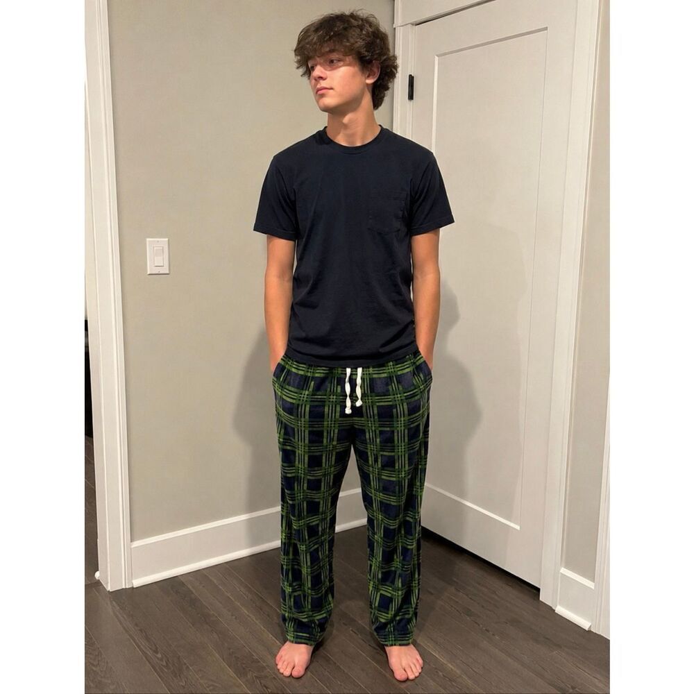 Spyder Men's Sz L Large Plaid Fleece Pajama Pants Lounge Sleep Bottoms blue Gree